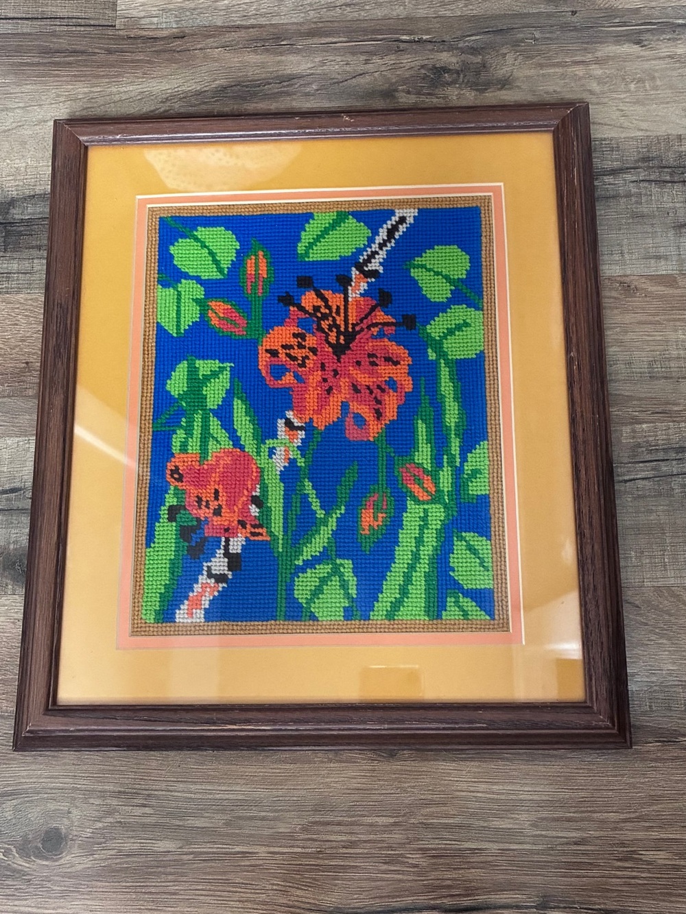 70’s Floral Needlepoint   Vintage Wall Art